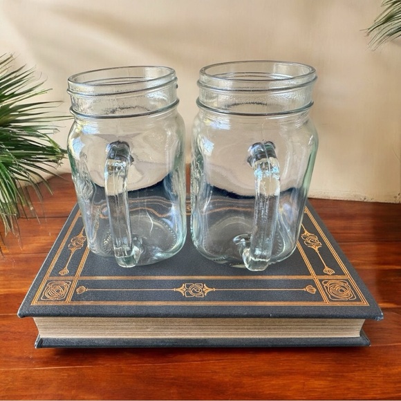Set of 2 County Fair Drinking Jar Mugs with Handles - Clear Glass - Picture 2 of 7